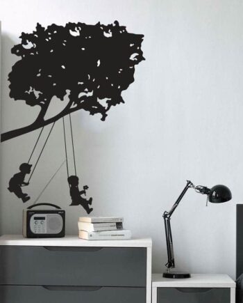 Børn   Gynger   Under   Træ   Wallsticker