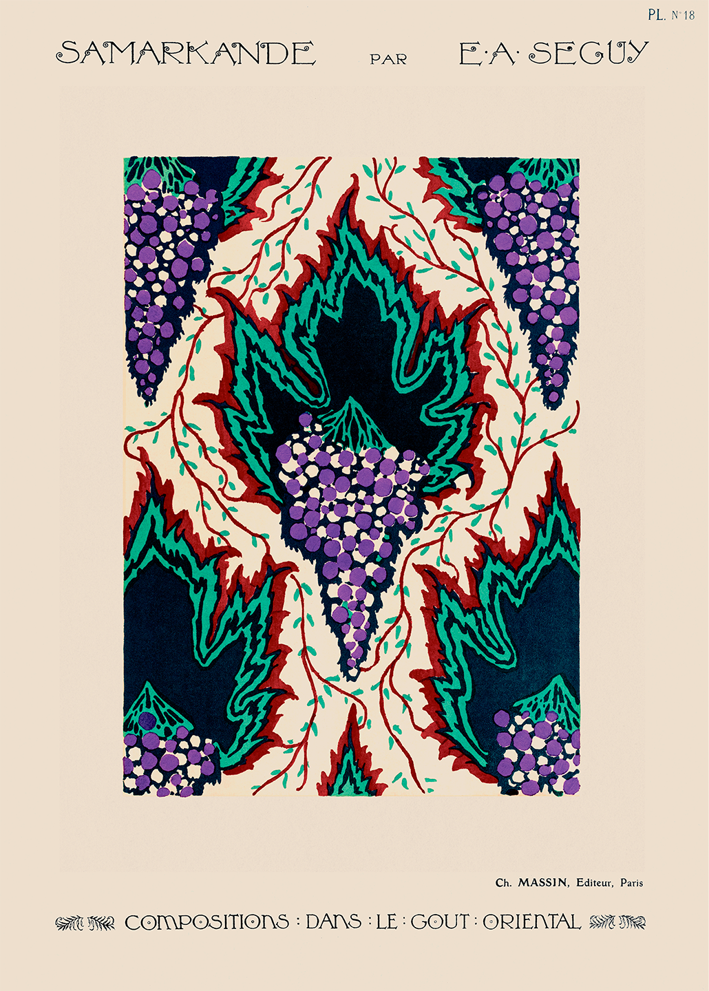 Botanical   Pochoirc   Pattern   In   Art   Nouveau   Style   Af   Plakatwerket