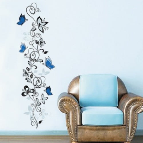 Dekoration   Med   Blomster   Og   Sommerfugle   Wallsticker