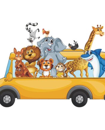 Dyrebus   Wallsticker   I   Flotte   Farver    Wallsticker   Med   Søde   Dyr   I   En   Bus