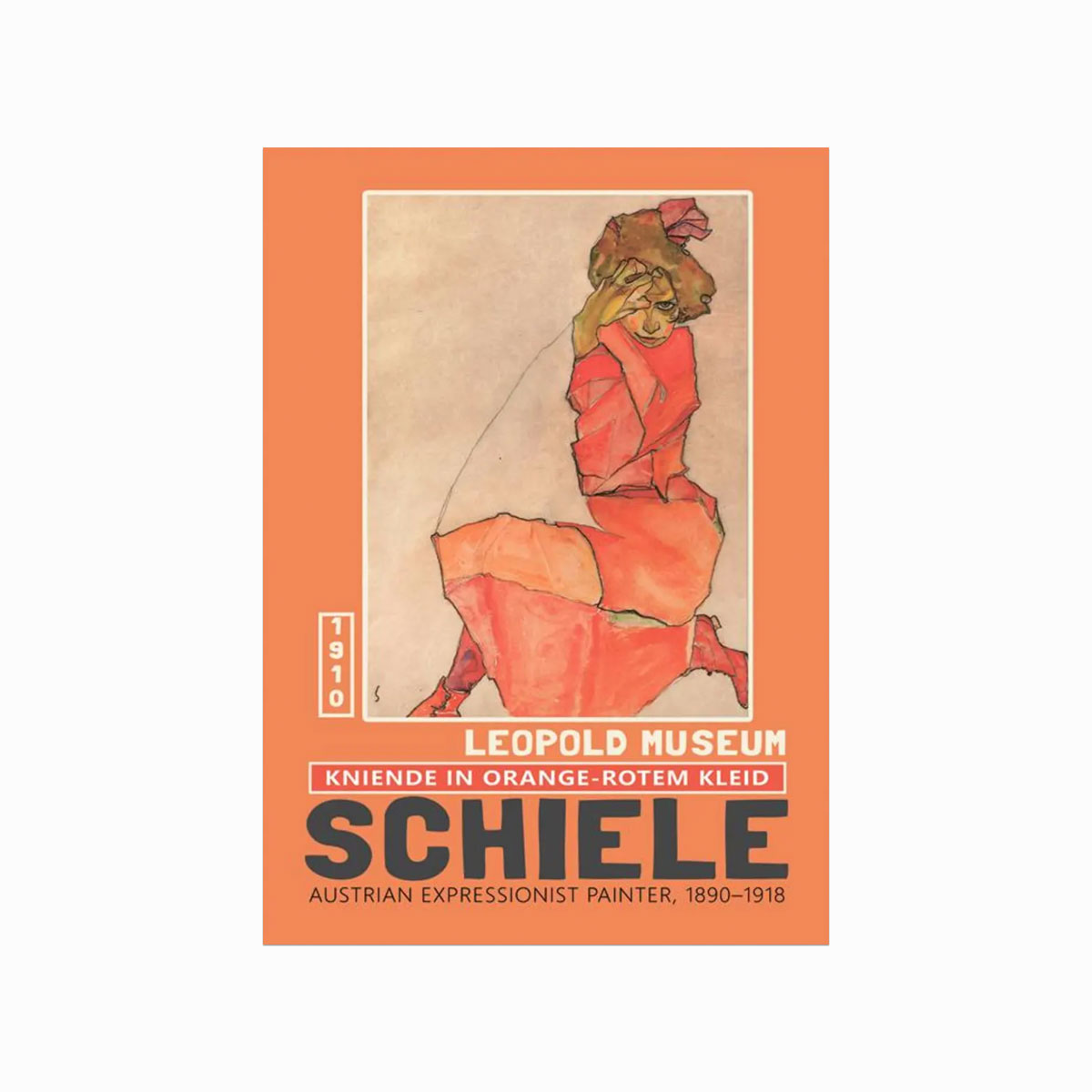 Egon Schiele Kneeling Female In Orange Red Dress
