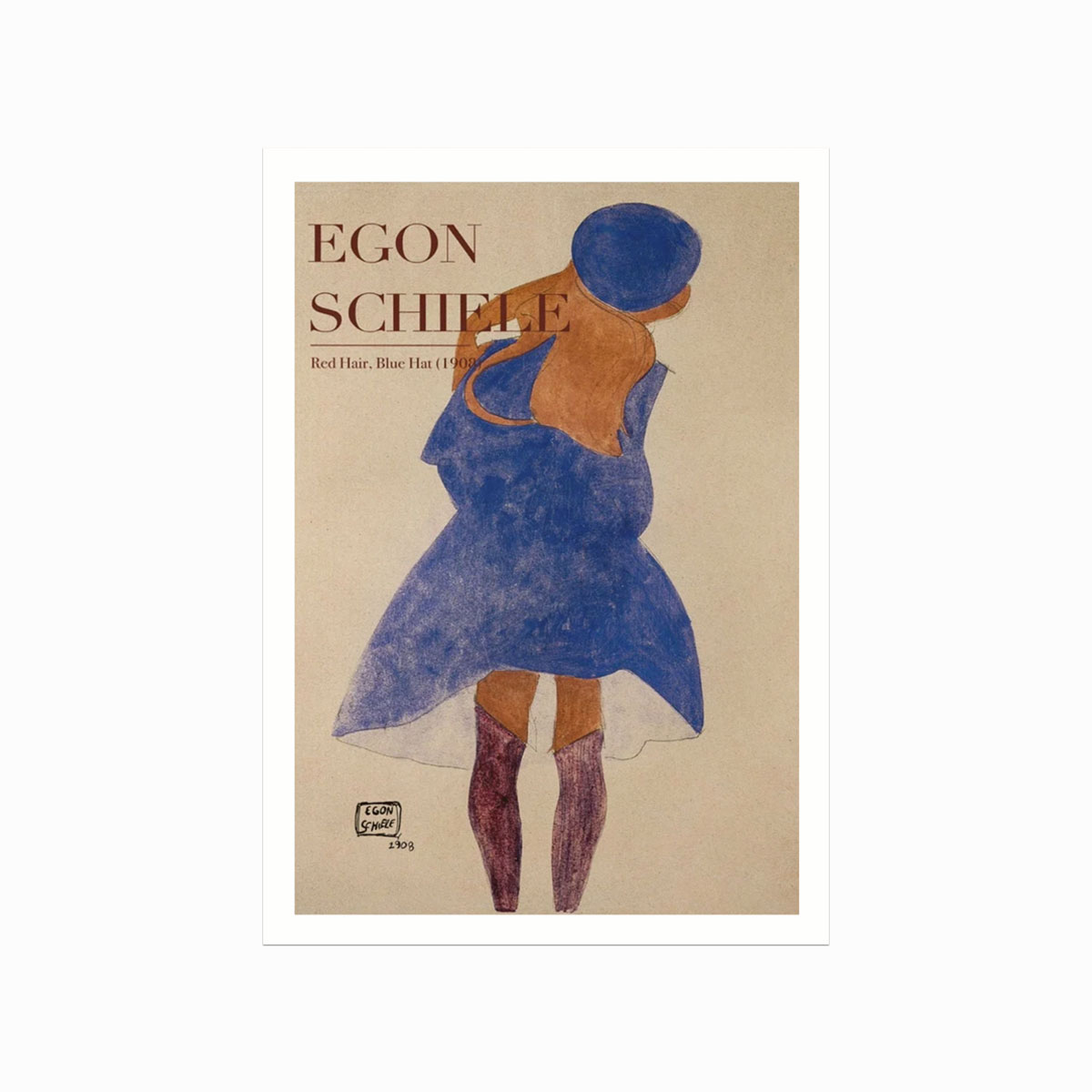 Egon Schiele Red Hair Blue Hat 1908