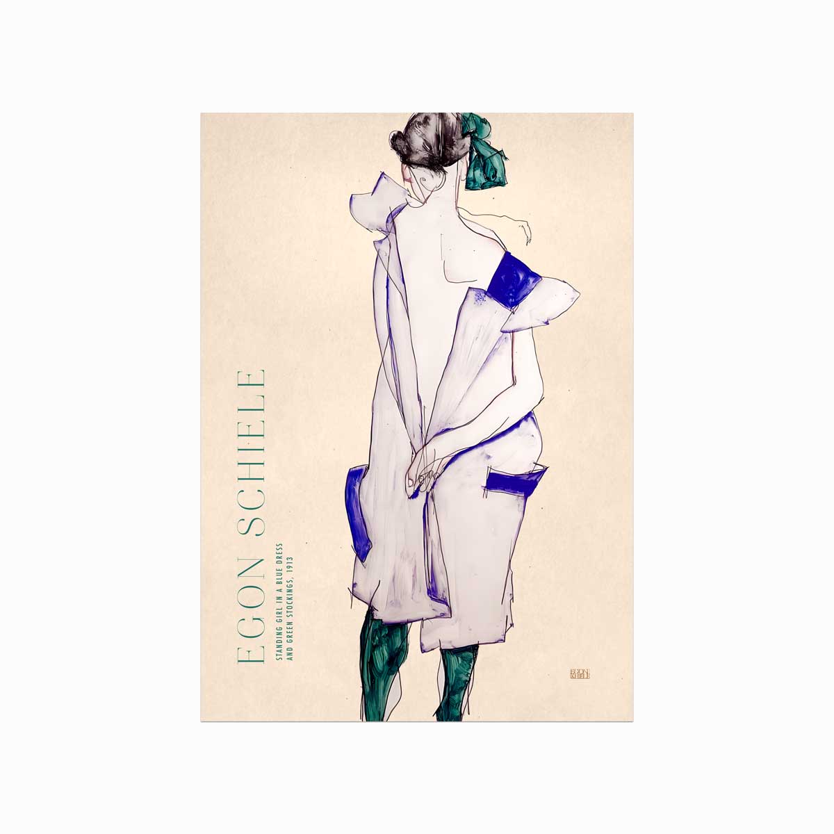 Egon Schiele Standing Girl In A Blue Dress And Green Stockings