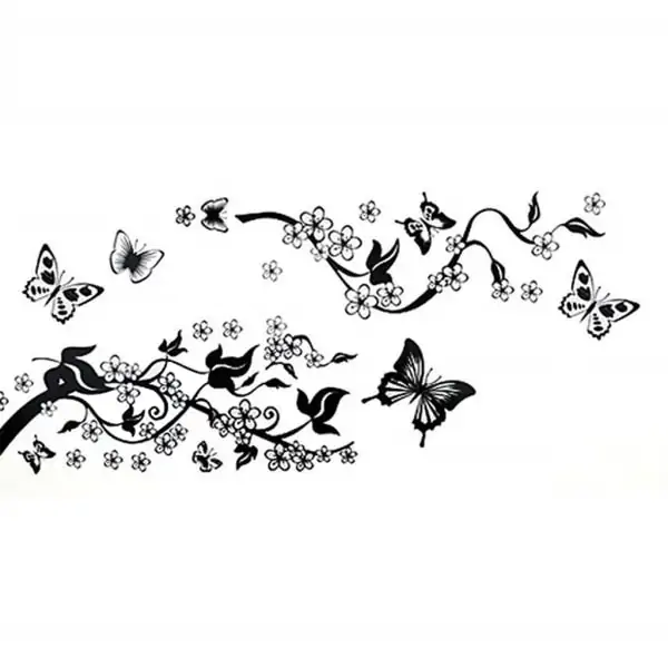Elegant   Wallsticker   Med   Sommerfugle   Ved   Et   Træ    70x50cm