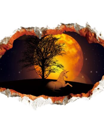 Enhjørning   Wallsticker    Hul   I   Væggen    Enhjørning   Foran   En   Smuk   Solnedgang