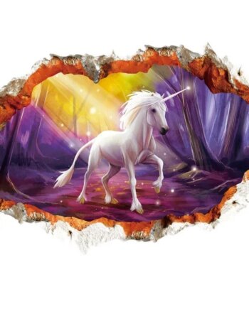 Enhjørning   Wallsticker    Magisk   Enhjørning   I   Skoven    Gul   Lilla