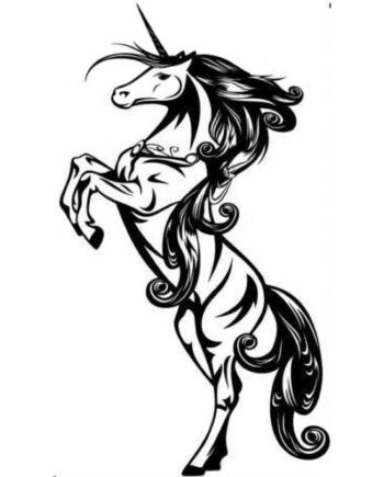 Enhjørning   Wallsticker    Stor   Stejlende   Enhjørning    Sort    97x55cm