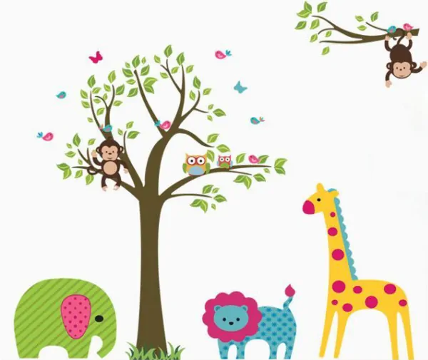 Farverig   Wallsticker   Med   Dyrene   Fra   Zoo