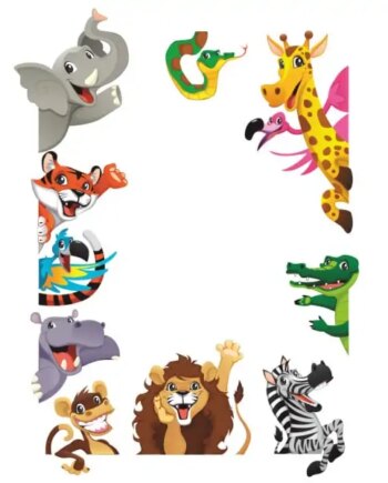 Farverig   Wallsticker   Med   Masser   Af   Søde   Dyr    Der   Kigger   Frem