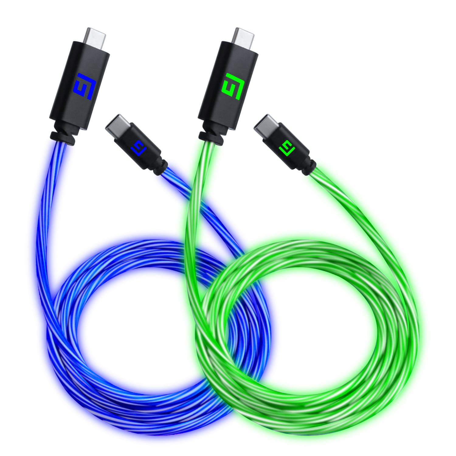 Floating   Grip   2x       5m   Usb - C   Usb - C   Cable   With   Led   Light   Blue   And   Green   Kabler   Geekd   Dk