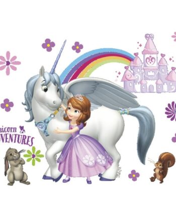 Flot   Eventyrlig   Wallsticker   Med   Prinsesse    Enhjørning    Regnbue