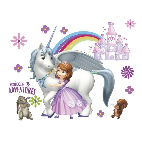 Flot   Eventyrlig   Wallsticker   Med   Prinsesse    Enhjørning    Regnbue