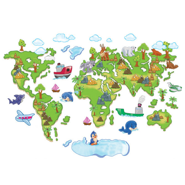 Flot Og Lærerig Wallsticker Verdenskort Med Flotte Animationer
