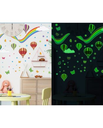 Flot   Selvlysende   Wallsticker   Med   En   Regnbue    Luftballoner    Sommerfugle   Og   Stjerner