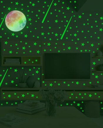 Flot   Selvlysende   Wallsticker   Med   Meteor   Regn    Måne    Meteorer   Og   Masser   Af   Stjerner    474   Stk