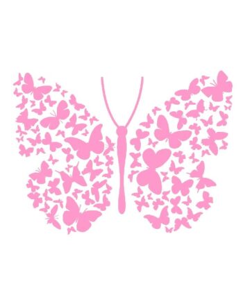 Flot   Stor   Sommerfugl   Wallsticker   Med   Mange   Små   Sommerfugle    Pink