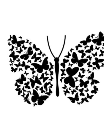 Flot   Stor   Sommerfugl   Wallsticker   Med   Mange   Små   Sommerfugle    Sort