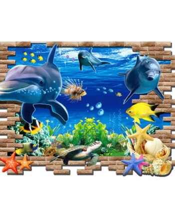 Flot   Wallsticker   Med   Delfiner    Hul   I   Væggen    97x67cm