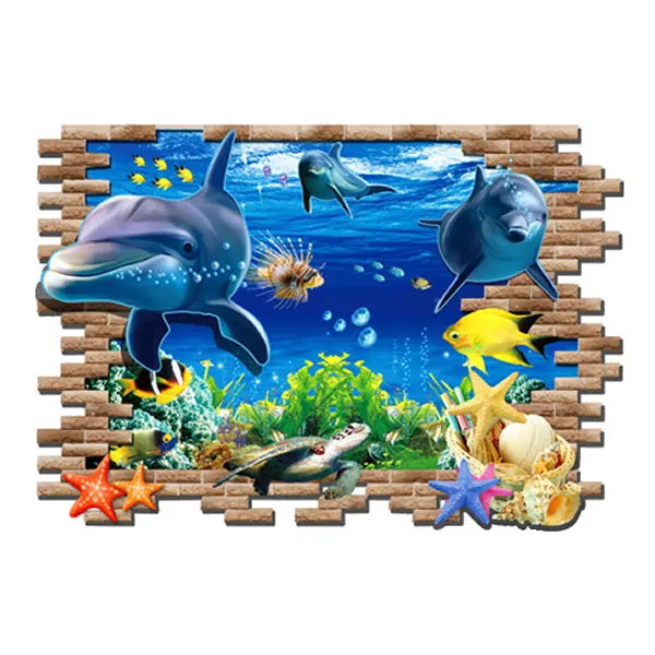 Flot   Wallsticker   Med   Delfiner    Hul   I   Væggen    97x67cm
