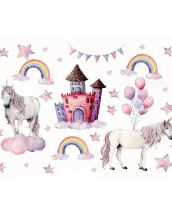 Flot   Wallsticker   Med   Enhjørninger    Regnbuer    Slot    Balloner   Mm
