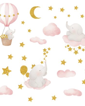 Flot   Wallsticker   Med   Søde   Elefanter   Der   Svæver   På   Skyerne