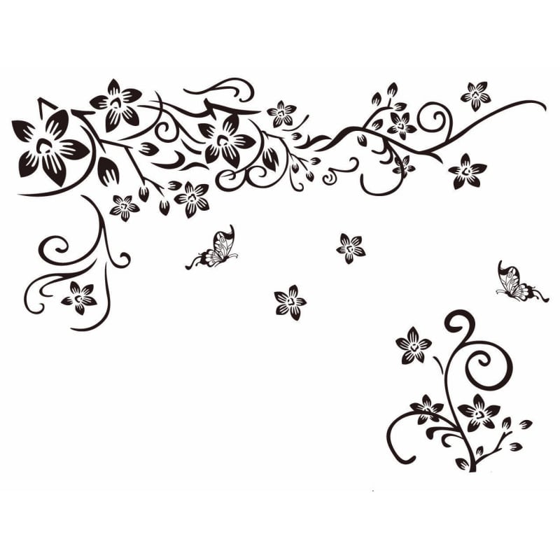 Flot Wallsticker Med Sommerfugle Og Blomster 80x130cm