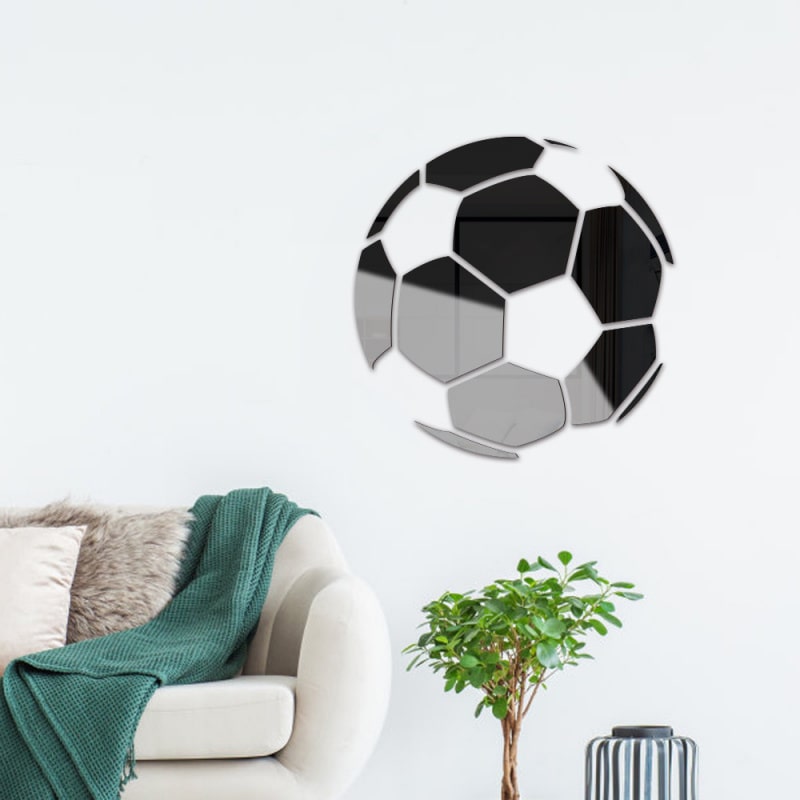 Fodbold Spejl Selvklæbende Akryl Spejl Klistermærker 3d Design Sort 23cm