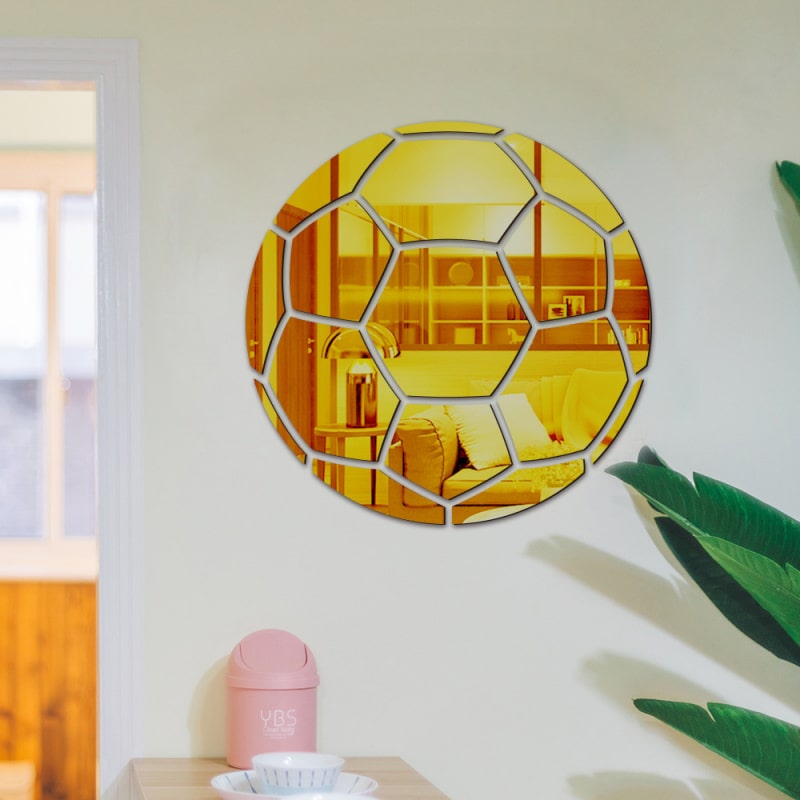 Fodbold Spejl Selvklæbende Akryl Spejl Klistermærker Klassisk Design Gold 30cm
