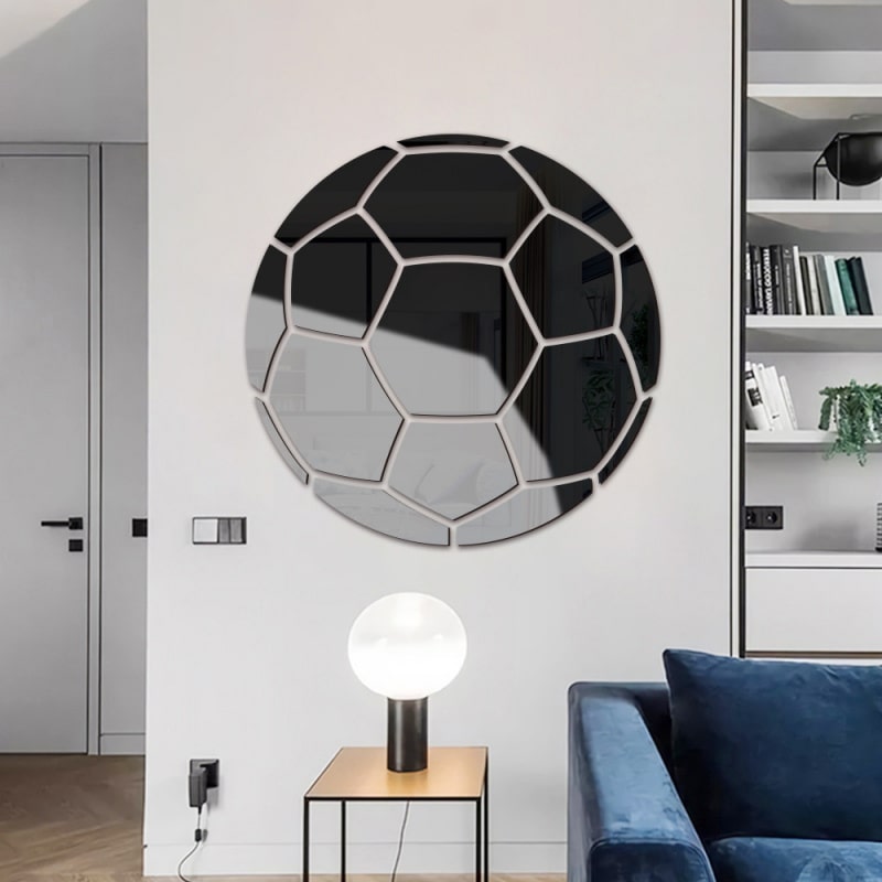 Fodbold Spejl Selvklæbende Akryl Spejl Klistermærker Klassisk Design Sort 30cm
