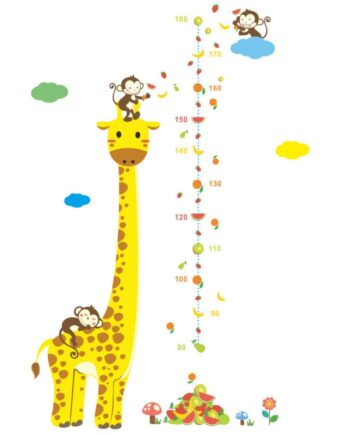 Giraf   Wallsticker    Målebånds   Wallsticker   Med   En   Stor   Giraf   Og   Søde   Aber    80 - 180cm