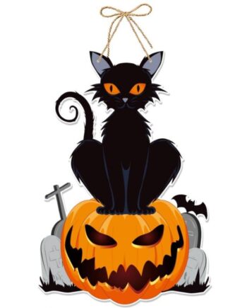 Hængende   Halloween   Vægdekoration    Sort   Kat   På   Skræmmende   Græskar