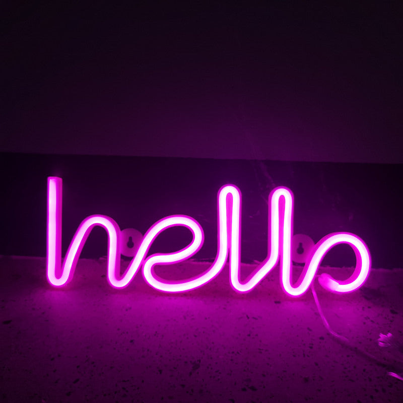 Hello   Neon   Led   Lampe   Pink