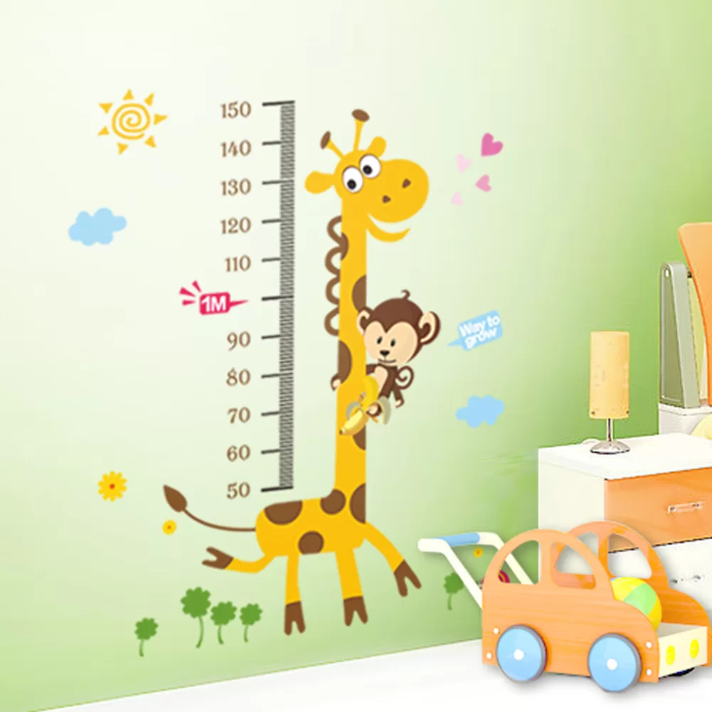 Højdemåler   Med   Giraf   Og   Abe   Wallsticker