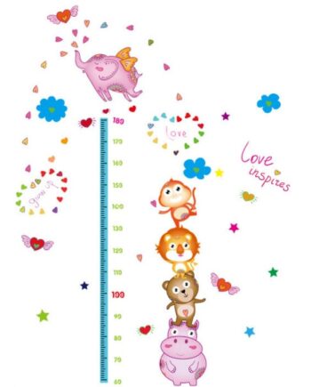 Højdemåler   Wallsticker    Dyretårn   Og   Masser   Af   Hjerter    60 - 180cm