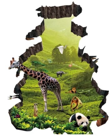 Hul   I   Væggen   Wallsticker    Eksotiske   Dyr   På   Vej   Ind   På   Værelset