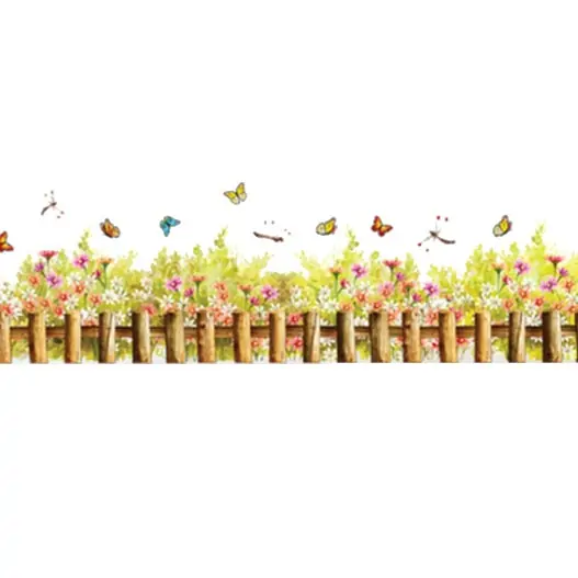 Hyggelig Wallsticker Med Et Lille Hegn Blomster Sommerfugle Mm