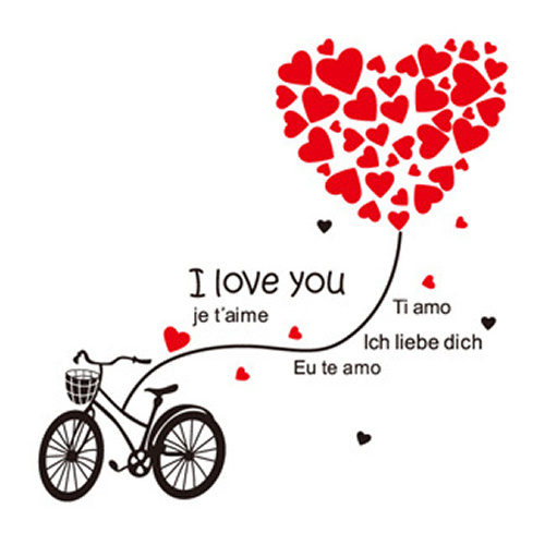 I Love You Wallsticker Kærlighed På Cykel 120x110cm