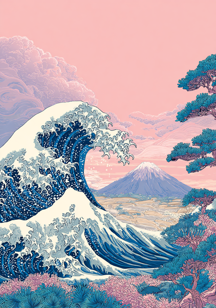 Japansk   Plakat   42    Bølgen   Og   Fuji   I   Harmoni