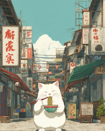Japansk   Plakat   64   Kat   Med   Ramen