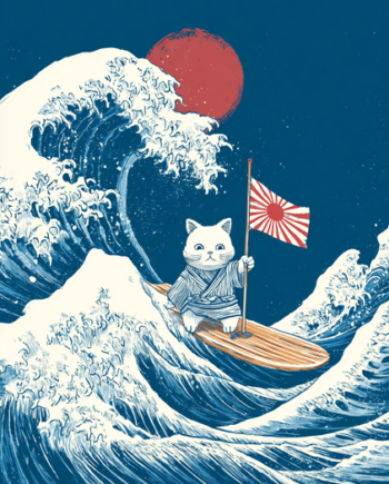 Japansk   Plakat   72   Katten   Og   Den   Store   Bølge