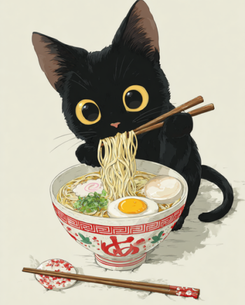 Japansk   Plakat        Ramenkat   Med   Spisepinde