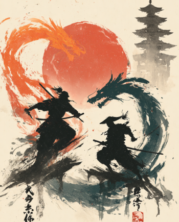 Japansk   Plakat   160    Samurai   Og   Drager