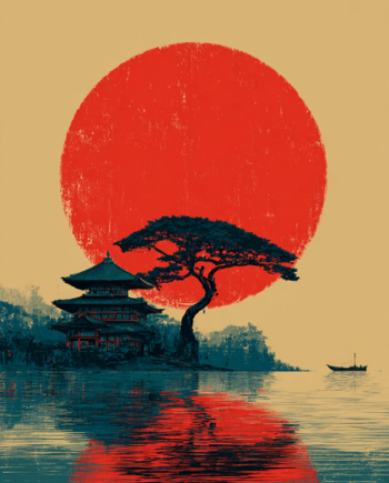Japansk   Plakat   101   Solopgang   Over   Templet
