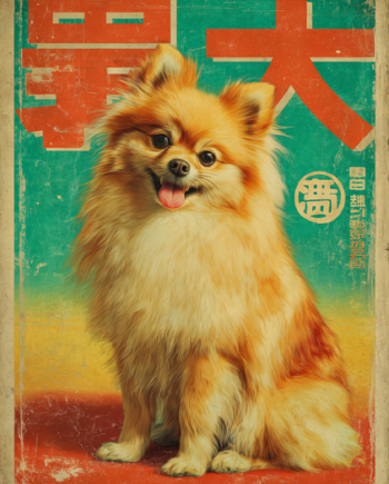 Japansk   Plakat   130    Vintage   Hundemotiv