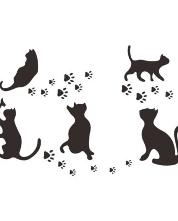 Katte   Wallsticker        Søde   Katte   I   Silhuet   Der   Laver   Fodspor   På   Din   Væg