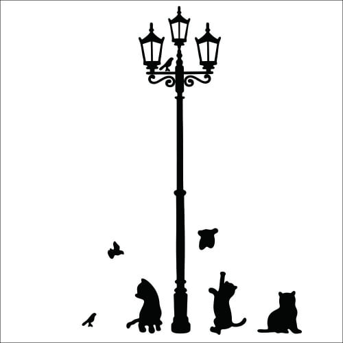 Klassisk   Lygtepæl   Med   Tre   Katte   Wallsticker