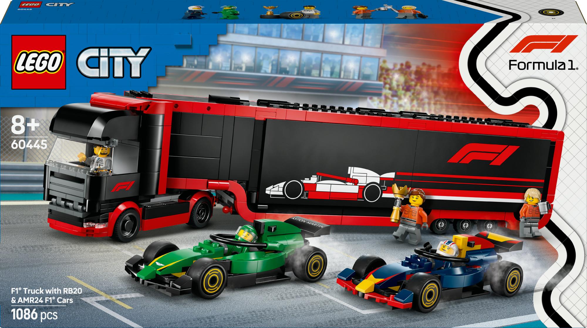 Lego   60445   City   F1   Transporter   With   Rb20     Amr24   F1   Racing   Cars   Geekd   Dk