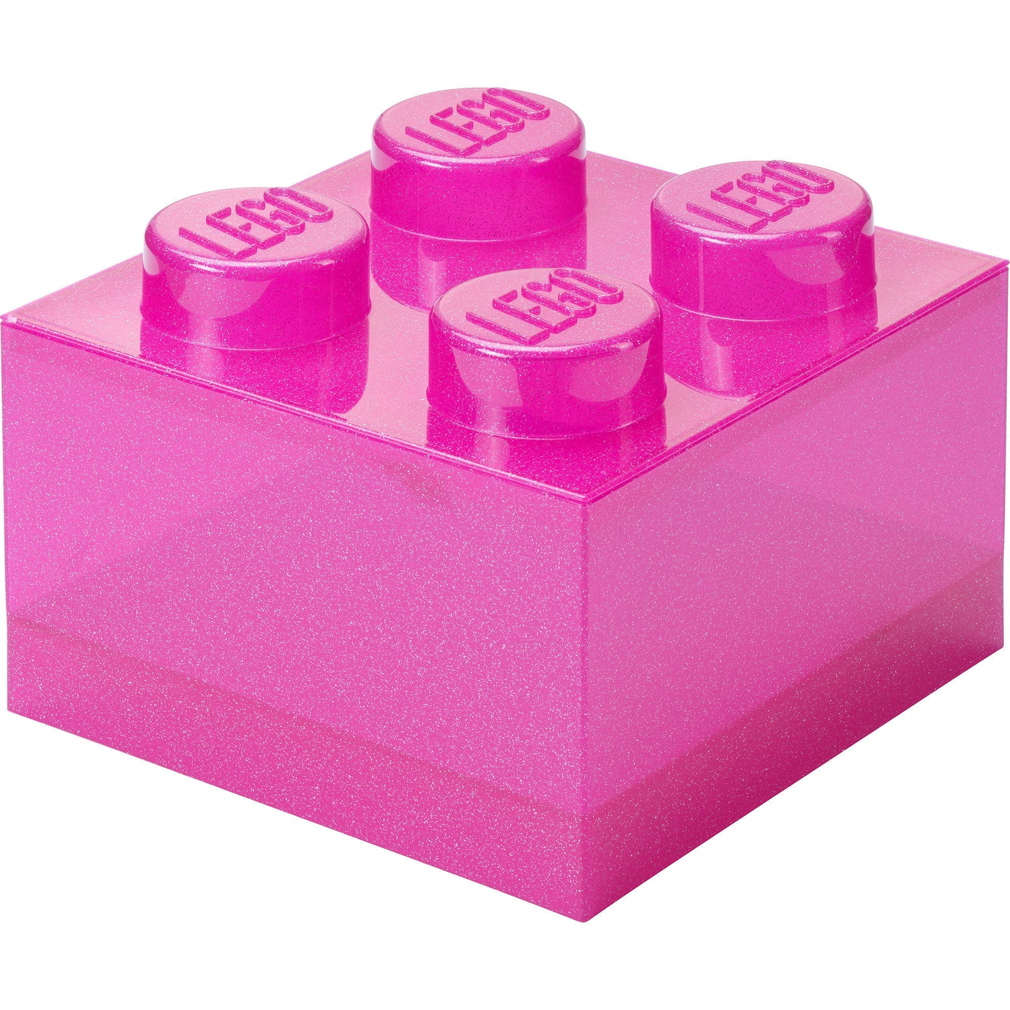 Legoâ    Opbevaringsklods       Med   Låg   Transparent   Pink   Glitter   Opbevaringskasse   Geekd   Dk