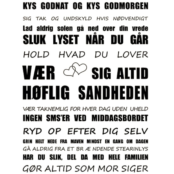 Livets Regler Wallsticker Få Reglerne På Væggen 58x79cm