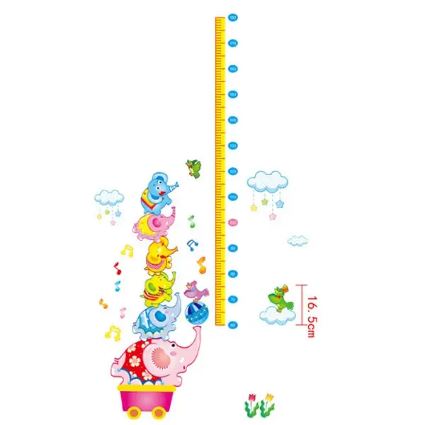 Målebånds Wallsticker Balancerende Elefanter Fra 60 - 180cm